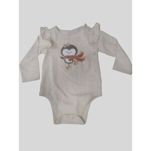 Penguin Ruffle Long-Sleeve Baby Bodysuit With Snap Closure